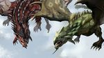  1boy 1girl capcom claws dragon fangs flying monster monster_hunter no_humans open_mouth rathalos rathian scales teeth wings 