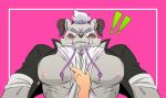  behemoth_(housamo) blush clenched_teeth clothing disembodied_hand male monster motomotokou muscular muscular_male nipples pecs teeth tokyo_afterschool_summoners video_games wardrobe_malfunction 