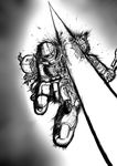  artist_request axe damaged gundam mecha mobile_suit_gundam monochrome piyo_(piyonosuke2) weapon zaku zaku_ii 