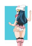  1girl ass ass_grab blue_eyes blue_hair blush groping hand hikari_(pokemon) koutarosu long_hair male_hand open_mouth panties pokemon skirt skirt_lift solo_focus underwear white_panties 