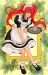  1girl apron breasts dress frills long_hair maid_headdress nanaly_fletch pink_eyes red_hair shoes smile socks tales_of_(series) tales_of_destiny_2 twintails 