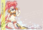  1girl belt boots breasts cleavage gloves lips long_hair midriff nanaly_fletch navel purple_eyes red_hair short_shorts shorts star tales_of_(series) tales_of_destiny_2 thigh_boots twintails 