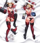  1girl ass batman batman_(series) bra breasts cleavage corset dakimakura dc_comics doll hammer harley_quinn karosu-maker midriff multiple_views navel panties photo_(object) poison_ivy solo stomach the_joker twintails two-tone_hair underwear 