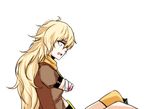  1girl amputee bandage blonde_hair blood female open_mouth profile purple_eyes rwby solo spoilers tears trembling white_background yang_xiao_long 