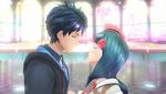  1boy 1girl aoi_itsuki atlus blue_hair breasts eyes_closed female genei_ibunroku_#fe long_hair nintendo oribe_tsubasa spoiler spoilers wii_u 