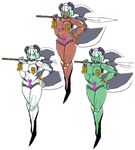  3girls axe breasts green_eyes marokko_(41evol) multiple_girls robot robot_girl weapon 