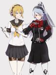 2girls aegis_(persona) android aqua_hair artist_request blonde_hair bow bowtie cosplay costume_switch labrys multiple_girls persona persona_3 persona_4:_the_ultimate_in_mayonaka_arena ponytail robot_joints school_uniform skirt 