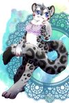  artist_request blue_eyes bottomless bra furry leopard snow_leopard tail_covering underwear 