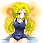  1girl blonde_hair breasts long_hair simple_background solo touhou touhou_(pc-98) tsunogiri yellow_eyes yumeko 
