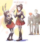  2boys 2girls animal_ears beret bunny_ears coco_adel english fox_alistair glasses hat iesupa multiple_boys multiple_girls rwby school_uniform smile thighhighs velvet_scarlatina yatsuhashi_daichi 