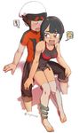  1boy 1girl beanie black_hair brown_hair buttjob dark_skin feet hat higana_(pokemon) no_shoes nyonn24 pokemon pokemon_(game) pokemon_oras toeless_legwear toes yuuki_(pokemon) 