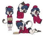  2018 aggie_(artist) anthro blue_eyes blue_hair blush clothed clothing digital_media_(artwork) domestic_cat felid feline felis food fur hair hat holding_object hoodie inner_ear_fluff legwear looking_at_viewer lying male mammal multiple_poses one_eye_closed pizza pizza_delivery pose shorts simple_background sleeping smile socks solo spots standing teeth tongue tongue_out white_background wink 