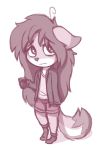  2018 aggie_(artist) anthro arctic_fox beverage canid canine clothed clothing cub digital_media_(artwork) female fox fur hair holding_object jacket legwear long_hair looking_at_viewer mammal shirt shorts simple_background socks solo standing tea teeth white_background young 