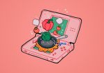  artist_name cooking fire frying_pan handheld_game_console meyoco nintendo_ds no_humans original pink_background pumpkin simple_background sparkle tomato 