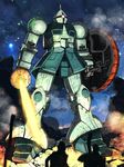  androgynous energy_sword fire gundam gyan mecha mobile_suit_gundam outdoors shield sky star sword umigarasu weapon zeon 