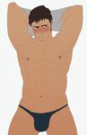  1boy abs bara blush bulge male_focus muscle pecs smith_(ardp13) solo topless underwear undressing yaoi 
