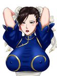  blush breasts chun-li double_bun large_breasts lipstick makeup ml simple_background solo street_fighter street_fighter_ii white_background 