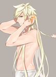  1boy abs ak_(arufaplus) blonde_hair long_hair looking_at_viewer male_focus mikleo_(tales) muscle solo sorey_(tales) tales_of_(series) tales_of_zestiria topless undressing 