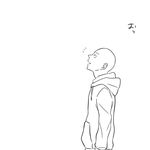  1boy comic dokkoi_shoo greyscale hood hoodie looking_up male_focus monochrome one-punch_man saitama_(one-punch_man) translated 