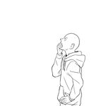  bald comic covering_mouth dokkoi_shoo greyscale hand_on_own_face hood hoodie looking_up male_focus monochrome one-punch_man saitama_(one-punch_man) 