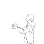  comic dokkoi_shoo greyscale hood hoodie looking_up male_focus monochrome one-punch_man outstretched_hand saitama_(one-punch_man) 