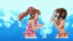  2girls animated animated_gif asahina_mikuru bikini bounce bouncing_breasts breasts brown_hair large_breasts long_hair multiple_girls navel ocean ponytail ribbon splash suzumiya_haruhi suzumiya_haruhi_no_yuuutsu swimsuit 