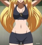  1girl blonde_hair company_name gundam gundam_tekketsu_no_orphans head_out_of_frame highres kudelia_aina_bernstein long_hair midriff navel necklace photoshop screencap solo sports_bra sunrise_(company) 