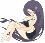  ass black_bra black_hair black_panties blue_hair bra breasts edited finger_to_mouth flower frilled_bra frilled_panties frills full_body glasses hair_flower hair_ornament hairclip large_breasts long_hair looking_at_viewer makomo_(pokemon) panties pokemon pokemon_(game) pokemon_bw saitou_naoki semi-rimless_glasses simple_background sketch smile solo underwear underwear_only very_long_hair white_background 