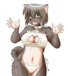  1girl breasts brown_hair cat_keyhole_bra cleavage cleavage_cutout dog furry green_eyes hoartist_request open_mouth short_hair sonnano_ari 