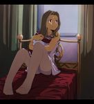  1girl bed brown_eyes brown_hair crying digimon digimon_adventure_02 long_hair night opened_eyes panties pillow sad solo tachikawa_mimi underwear window 