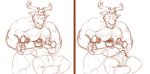  2018 anthro anthro_on_anthro antlers biceps body_hair cervid cervine chest_hair clothed clothing dumbbell duo ear_piercing ear_ring exercise fully_clothed hair hi_res horn howz male male/male mammal muscular muscular_male pecs piercing shirt shorts simple_background sketch smile tank_top tenting topless weightlifting weights white_background workout 