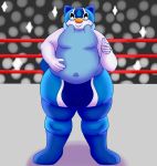  2019 anthro bassfxlimit belly big_blue_oshy digital_media_(artwork) hi_res male mammal moobs mustelid nintendo oshawott otter overweight pok&eacute;mon pok&eacute;mon_(species) solo thick_thighs video_games wide_hips wrestling_outfit 