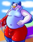  2019 anthro bassfxlimit belly big_blue_oshy big_butt bulge butt clothing digital_media_(artwork) hi_res lifeguard male mammal moobs mustelid nintendo oshawott otter overweight pok&eacute;mon pok&eacute;mon_(species) shorts thick_thighs video_games 