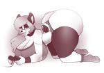  alexaxes all_fours anthro big_breasts big_butt breasts butt curvaceous eyewear female giant_panda glasses huge_breasts huge_butt looking_at_viewer makeup mammal smile solo thick_thighs ursid 