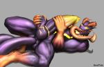  anal anal_masturbation anal_penetration ball_fondling balls big_balls big_penis erection fondling horn huge_penis long_tongue lying male masturbation muscular muscular_male nude on_back penetration penis shintori solo symbiote tongue tongue_out 