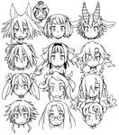  2girls animal_ears armor belda_(majo_to_hyakkihei) bow braid bunny bunny_ears eyepatch facial_mark glasses hair_ornament hairclip helmet hyakkihei laviri_rarura_ra liliane_(majo_to_hyakkihei) long_hair lucchini maid_headdress majo_to_hyakkihei malia_(majo_to_hyakkihei) metallica_(majo_to_hyakkihei) monochrome multiple_girls nezaria_(majo_to_hyakkihei) nippon_ichi purple_peel_(majo_to_hyakkihei) ryubence_(majo_to_hyakkihei) short_hair stitches teresa_(majo_to_hyakkihei) valentine_(majo_to_hyakkihei) viscole_dotrish yu_ta 