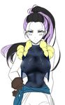  artist_request breasts dragon_ball dragonball_z erect_nipples genderswap gloves gotenks impossible_clothes large_breasts long_hair looking_at_viewer multicolored_hair ponytail vest 