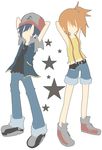 1girl arms_behind_head bad_id bad_pixiv_id faceless flat_color hat height_difference kasumi_(pokemon) mosuko_(haruame) pokemon pokemon_(anime) pokemon_(classic_anime) satoshi_(pokemon) side_ponytail star 
