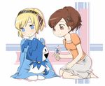  aegis_(persona) android blonde_hair blue_eyes brown_hair casual female_protagonist_(persona_3) food hair_ornament hairclip ice_cream jack_frost multiple_girls oglee persona persona_3 persona_3_portable 