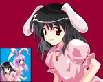  alphes_(style) animal_ears black_hair bunny_ears inaba_tewi jewelry long_hair multiple_girls necklace parody pikapon purple_hair red_eyes reisen_udongein_inaba short_hair smile style_parody touhou 