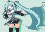  aqua_hair armpits blue_eyes hatsune_miku headphones headset long_hair looking_back microphone naitou_kouse simple_background skirt solo thighhighs very_long_hair vocaloid zettai_ryouiki 