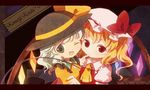  blonde_hair chaba_(hortensia) flandre_scarlet green_eyes green_hair hat heart komeiji_koishi multiple_girls red_eyes short_hair side_ponytail touhou 