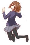  ass bob_cut brown_eyes brown_hair face ha-ru hirasawa_yui jumping k-on! panties panties_under_pantyhose pantyhose school_uniform short_hair sketch skirt solo underwear 