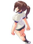  back brown_eyes brown_hair buruma clenched_hands dd_(ijigendd) from_above from_behind gym_uniform legs looking_back looking_up original ponytail solo 