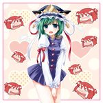  blue_eyes blush fummy green_hair hat naughty_face onozuka_komachi shiki_eiki short_hair solo tongue touhou 