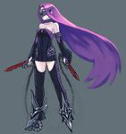  alternate_costume bare_shoulders chain choker dagger dress dual_wielding fate/stay_night fate_(series) highres holding knife long_hair mask purple_hair rider solo strapless strapless_dress thighhighs utu_(ldnsft) very_long_hair weapon 