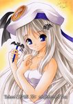  bat blue_eyes hat little_busters! long_hair nightmare77zx noumi_kudryavka one-piece_swimsuit pen school_swimsuit silver_hair solo swimsuit traditional_media white_school_swimsuit white_swimsuit 