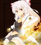  alternate_costume bad_id bad_pixiv_id belt bow contemporary fire fujiwara_no_mokou hair_bow jacket kuroi_mizore long_hair navel red_eyes shorts solo tank_top touhou white_hair 