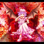  chair chin_rest crossed_legs easy_chair hat letterboxed purple_hair qontamblue red_eyes remilia_scarlet short_hair sitting solo touhou wings 