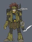  armor bad_id bad_pixiv_id chrono_trigger cosplay crono fusion headband kuruuya male_focus red_hair robo robo_(cosplay) robot simple_background solo spiked_hair steam steampunk 